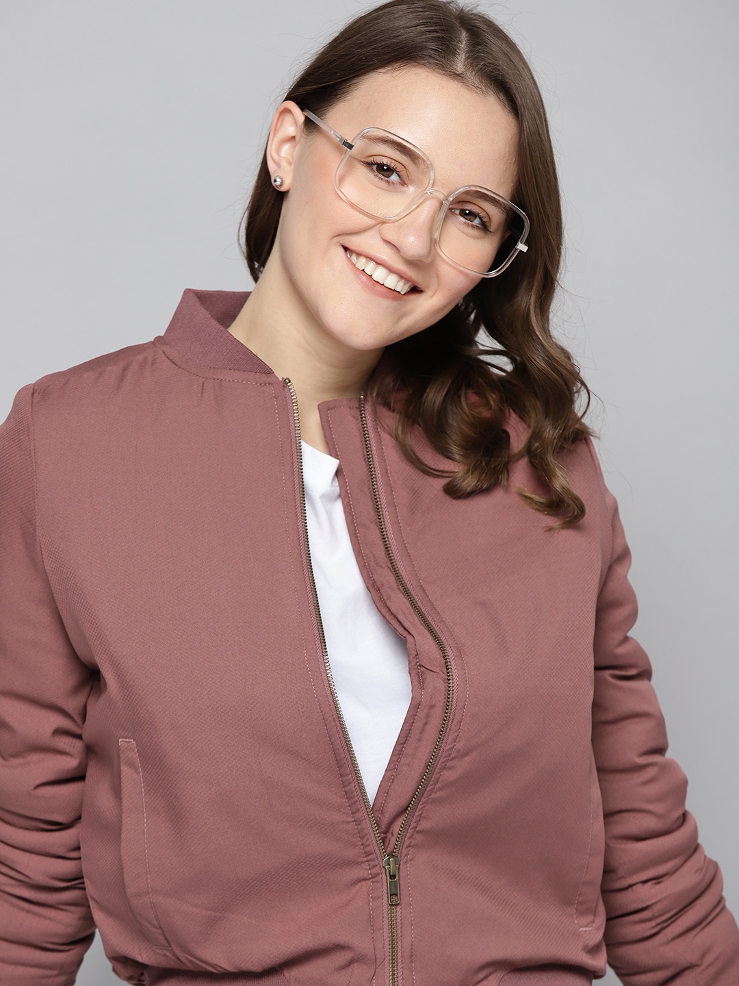 

Mast & Harbour Women Mauve Solid Bomber Jacket