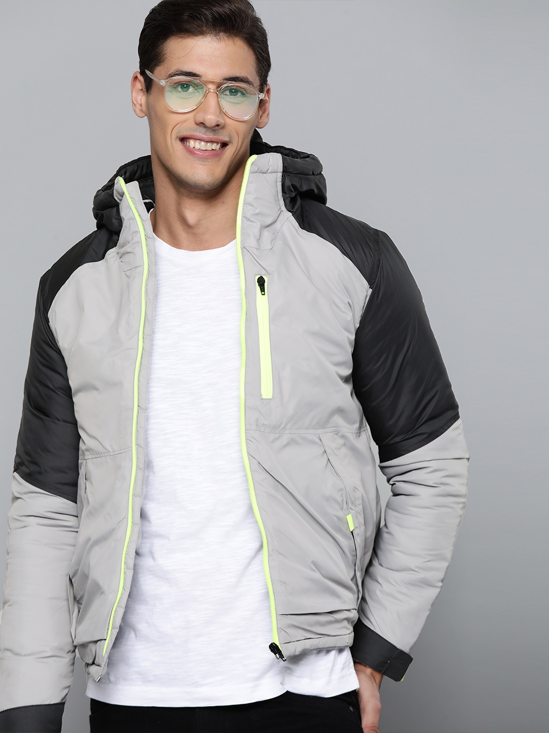 

Mast & Harbour Men Grey Solid Padded Jacket