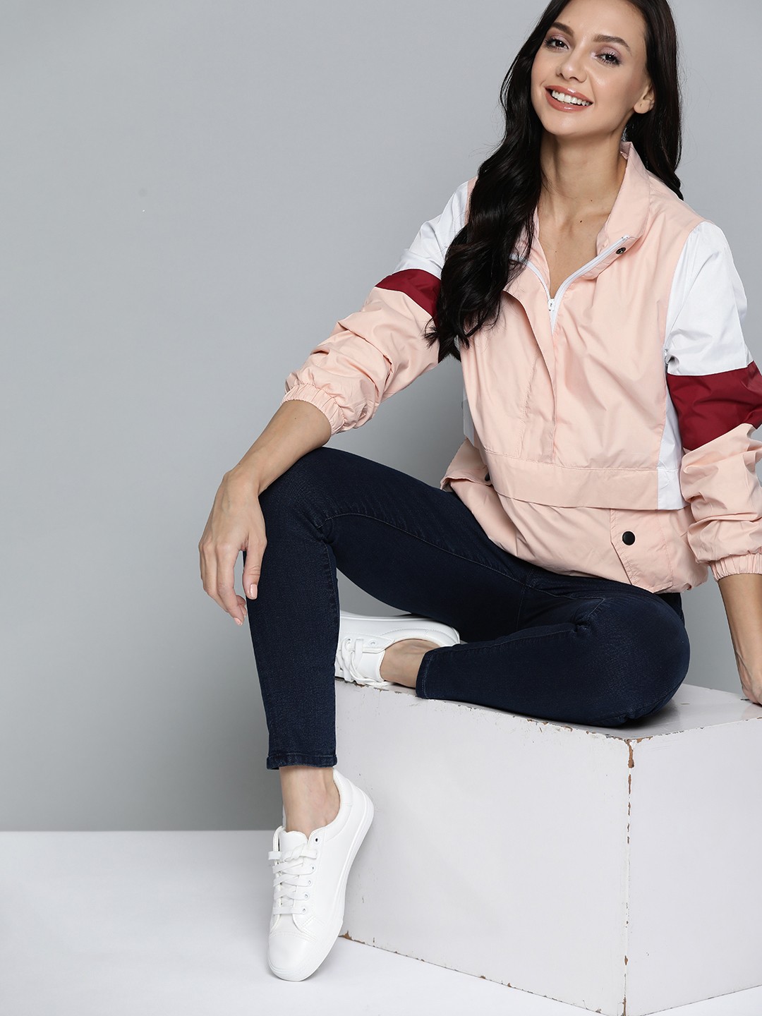 

Mast & Harbour Women Peach-Coloured Solid Tailored Jacket