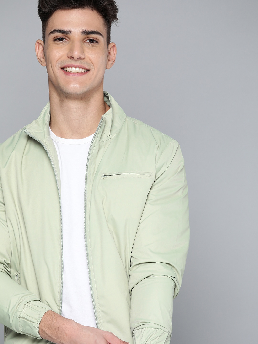 

Mast & Harbour Men Green Solid Tailored Jacket