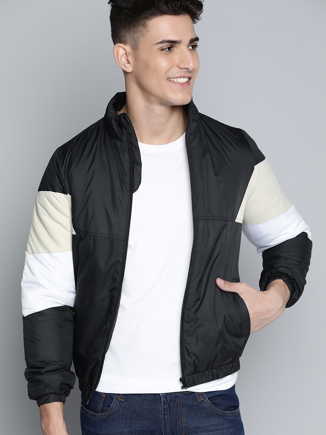 

Mast & Harbour Men Black Solid Bomber Jacket