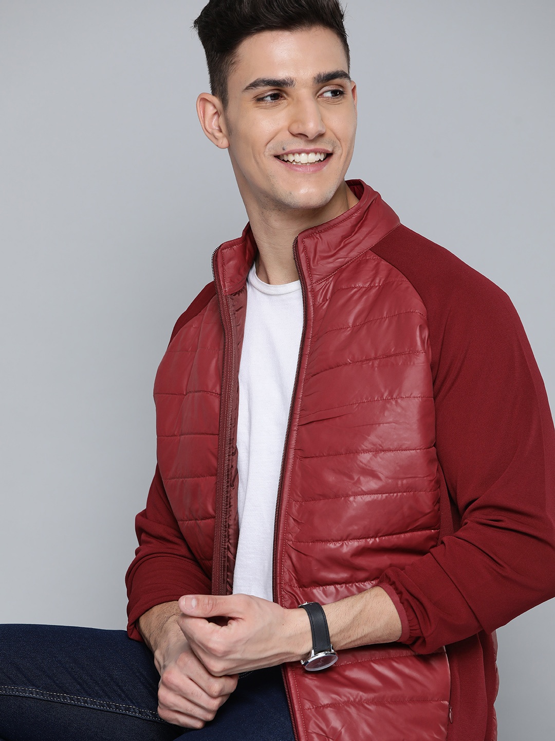 

Mast & Harbour Men Maroon Solid Padded Jacket