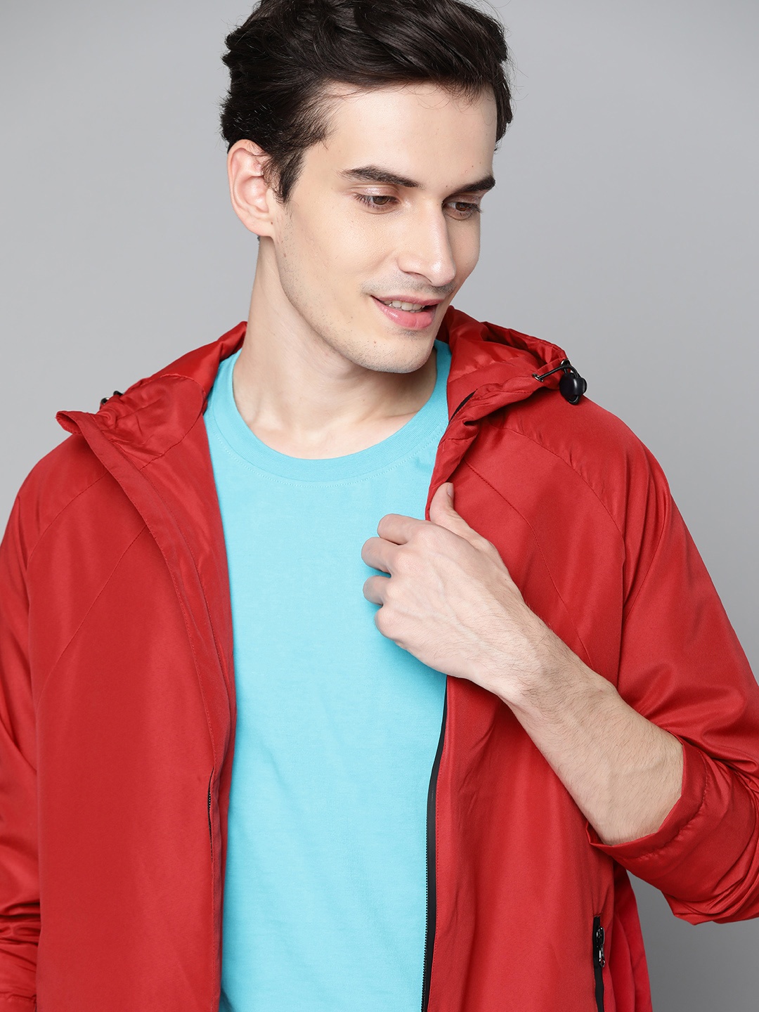 

Mast & Harbour Men Red Solid Hooded Tailored Jacket