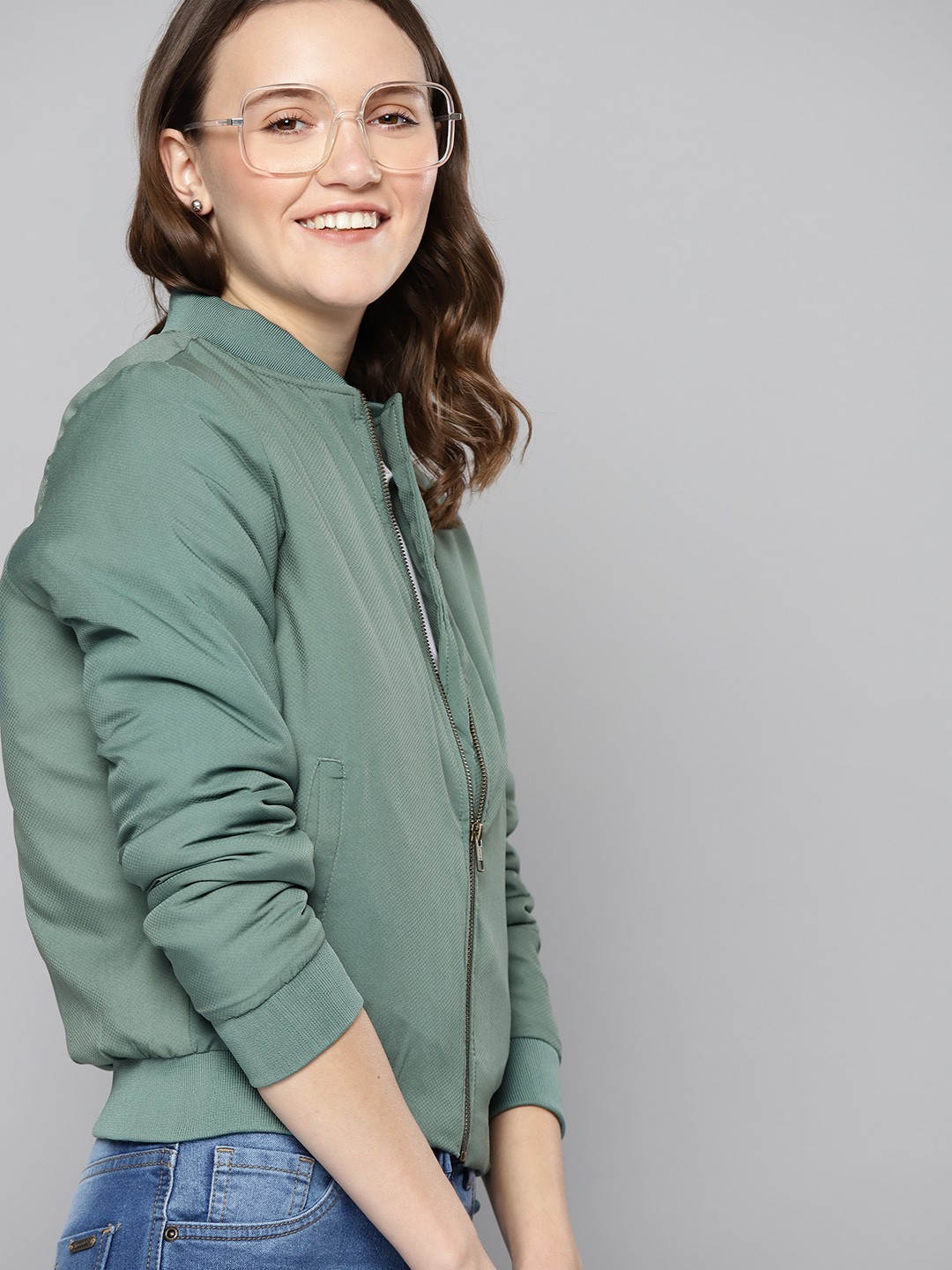 

Mast & Harbour Women Green Bomber Jacket