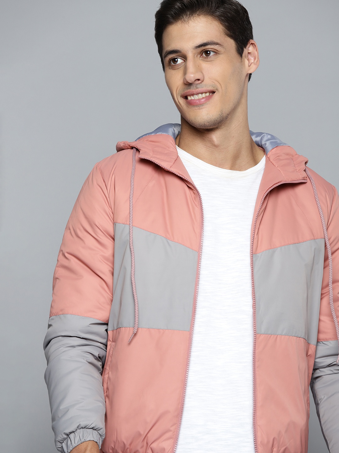 

Mast & Harbour Men Pink Grey Colourblocked Padded Jacket