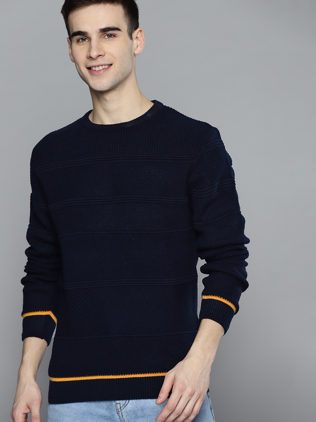 

Mast & Harbour Men Navy Blue Acrylic Pullover