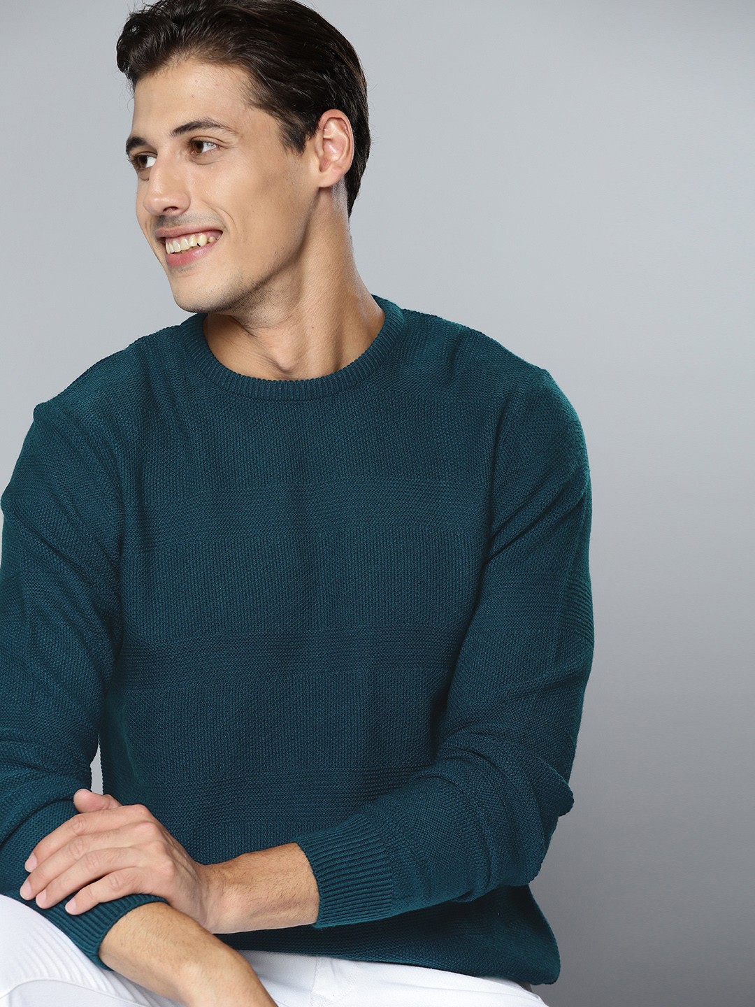 

Mast & Harbour Men Teal Blue Solid Pullover