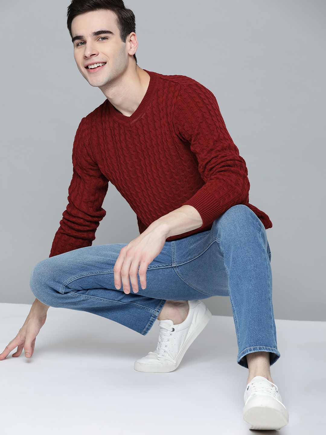 

Mast & Harbour Men Maroon Cable Knit Pullover