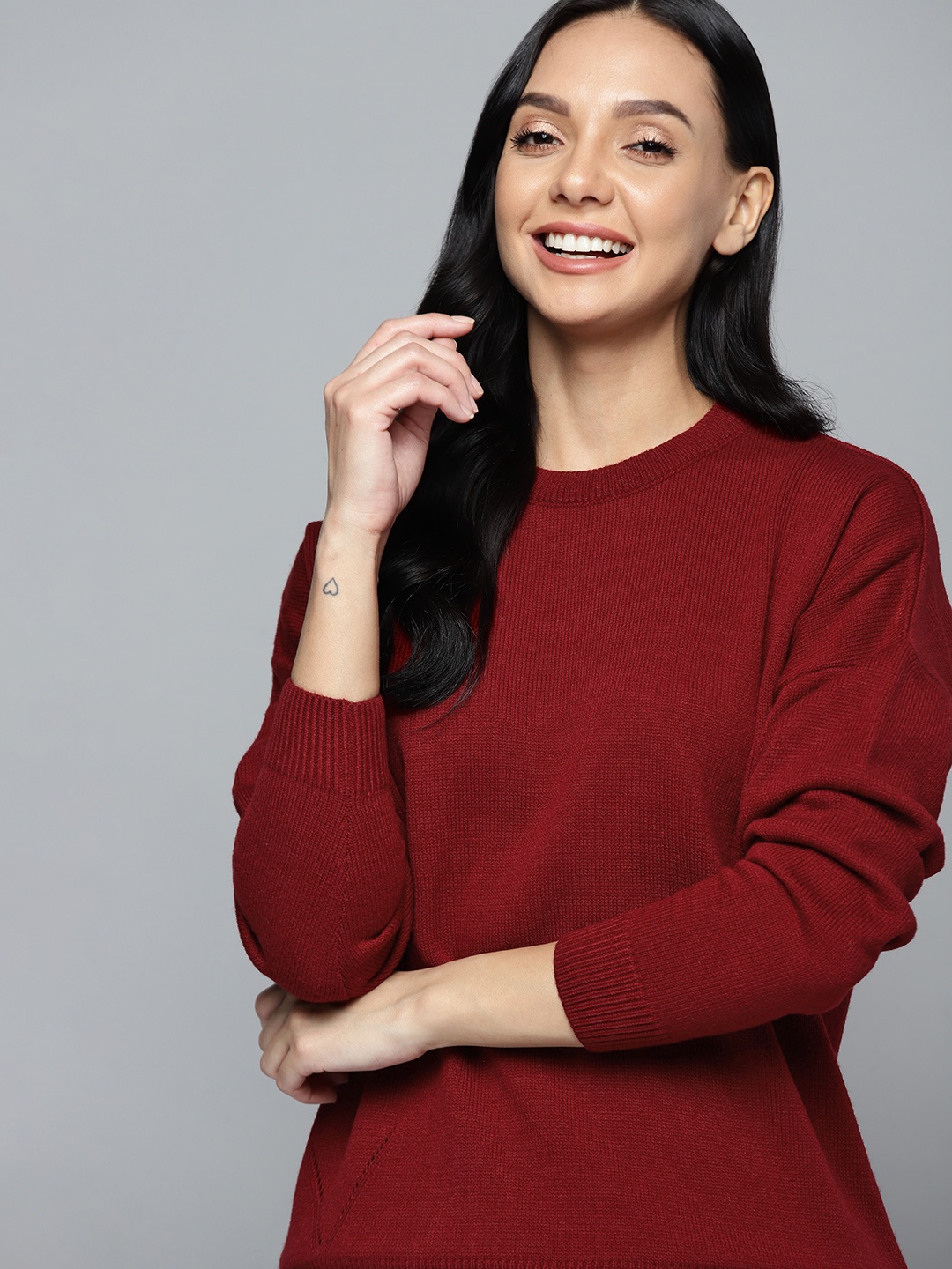 

Mast & Harbour Women Maroon Solid Pullover