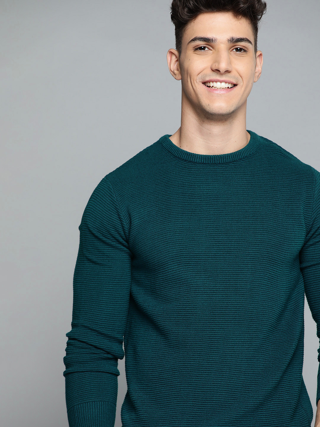 

Mast & Harbour Men Green Self Striped Pullover