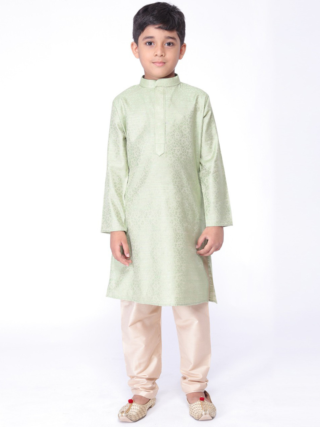 

TABARD Boys Green & Beige Regular Straight Kurta with Churidar