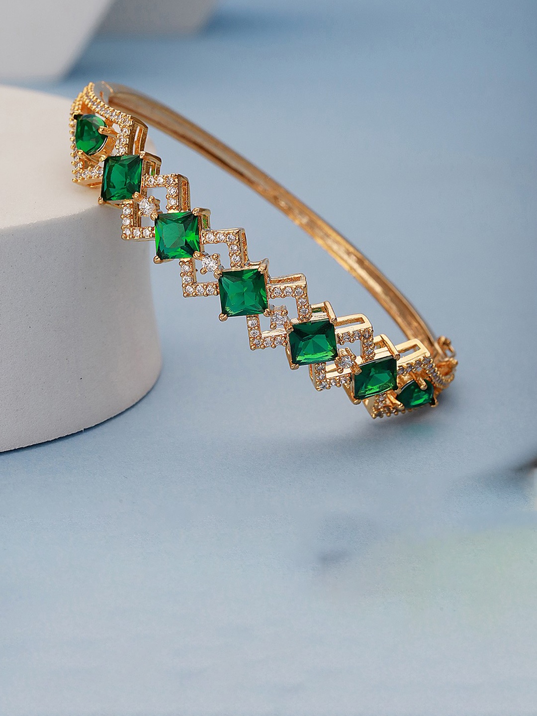 

Saraf RS Jewellery Gold-Plated & Green Handcrafted Bangle-Style Bracelet