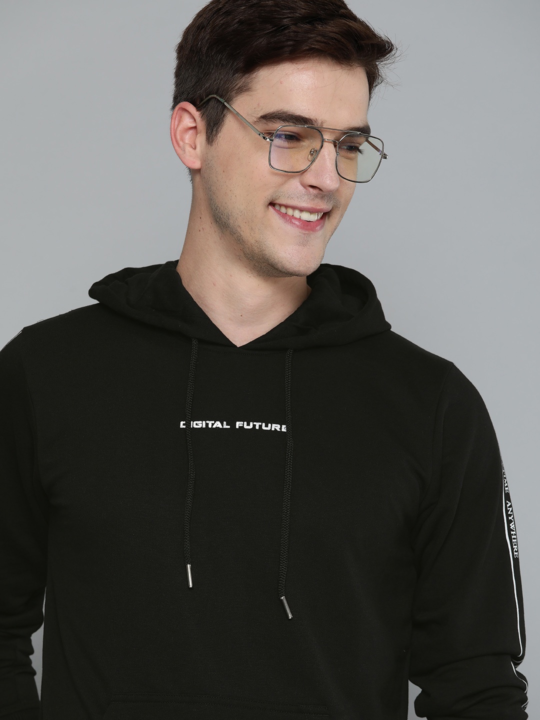 

Mast & Harbour Men Black Printed Detail Hooded Sweatshirt