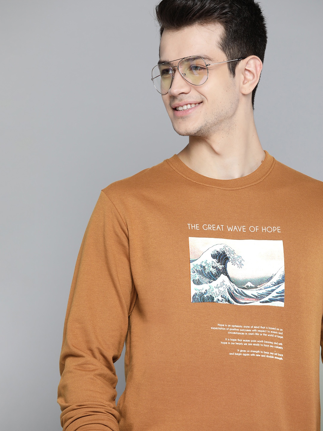 

Mast & Harbour Men Mustard Brown Handcrafted Printed Sweatshirt