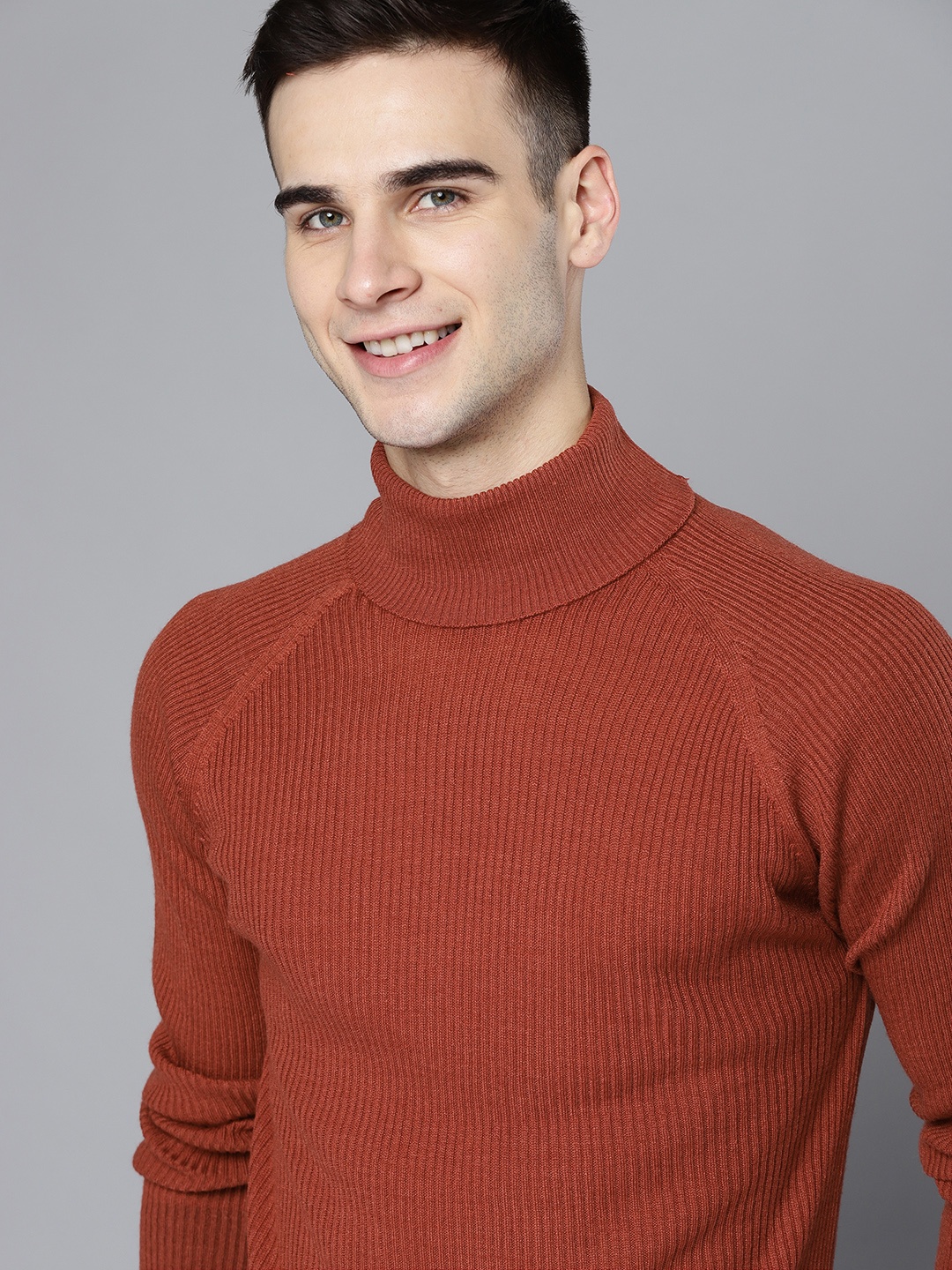 

Mast & Harbour Men Rust Brown Ribbed Pullover