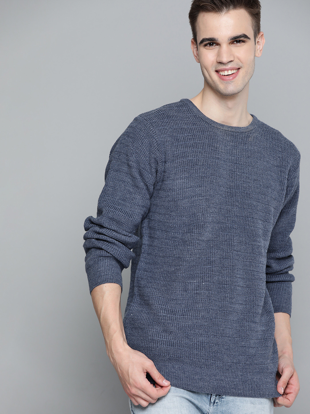 

Mast & Harbour Men Blue Striped Pullover