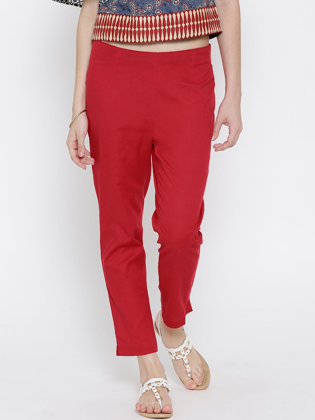 

Aurelia Red Ankle-Length Casual Trousers