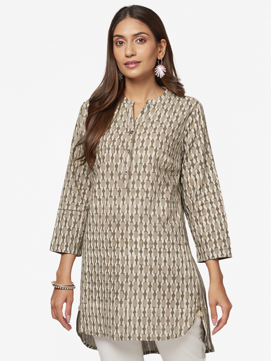 

Fabindia Taupe Pure Cotton Hand Block Print Tunic