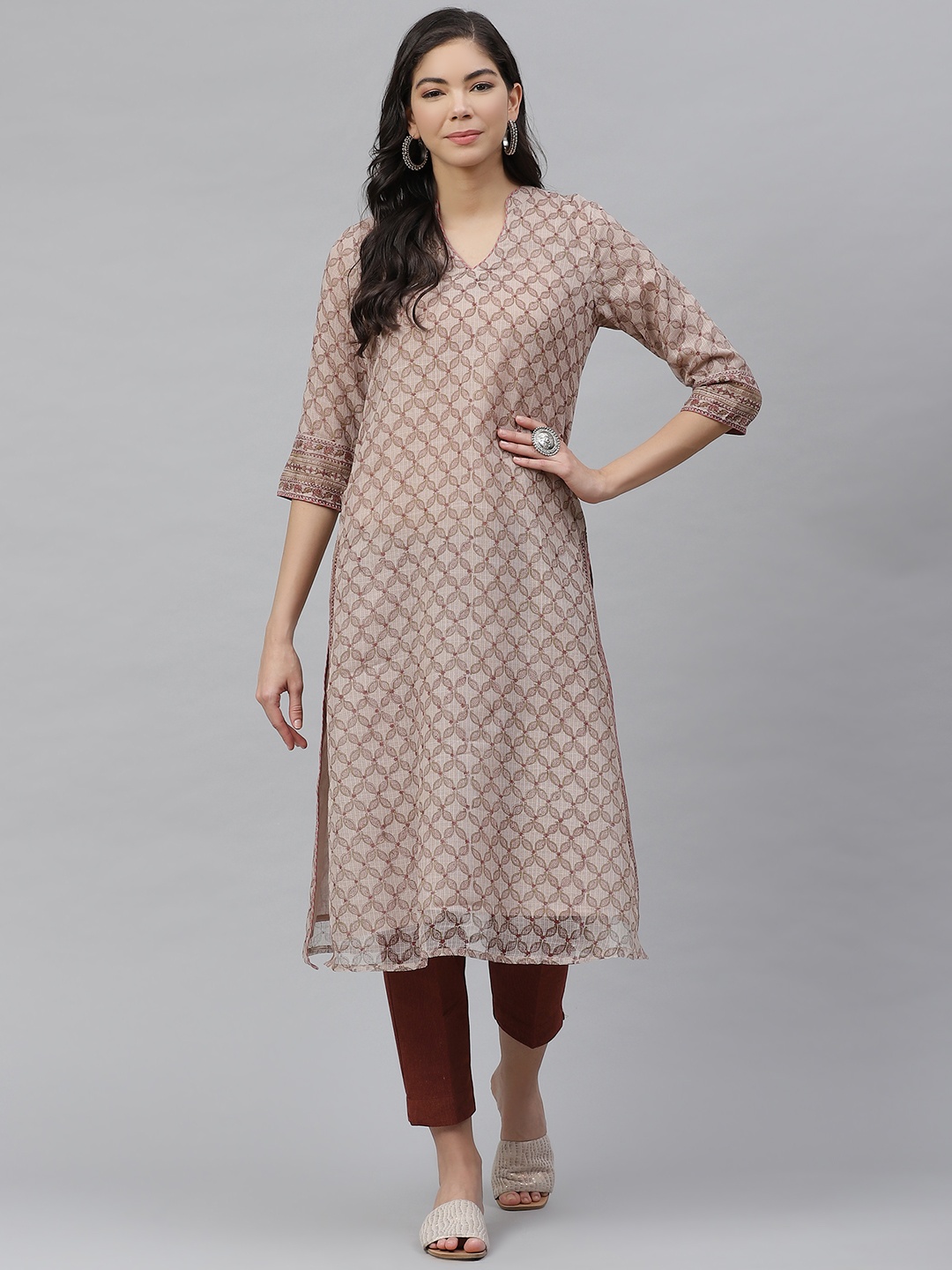 

Fabindia Women Grey & Olive Green Ethnic Motifs Printed Straight Kurta