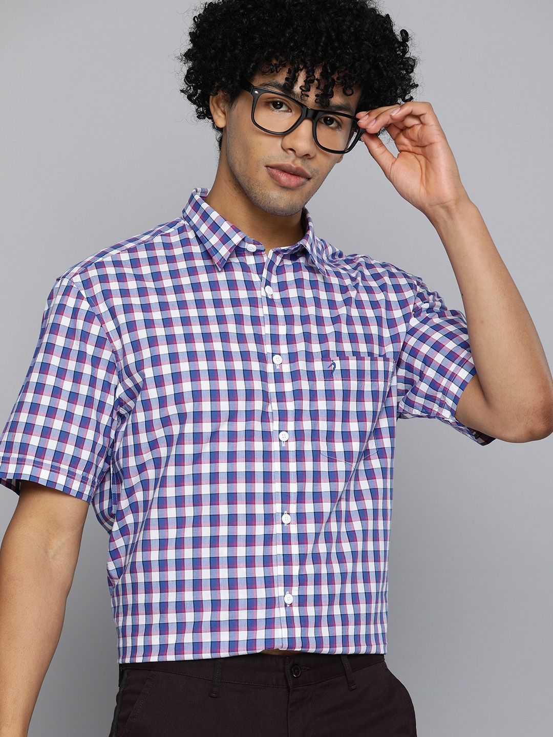 

Indian Terrain Men Blue Slim Fit Checked Smart Casual Shirt