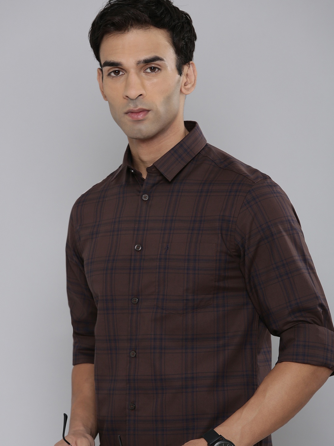 

Indian Terrain Slim Fit Tartan Checked Pure Cotton Casual Shirt, Brown