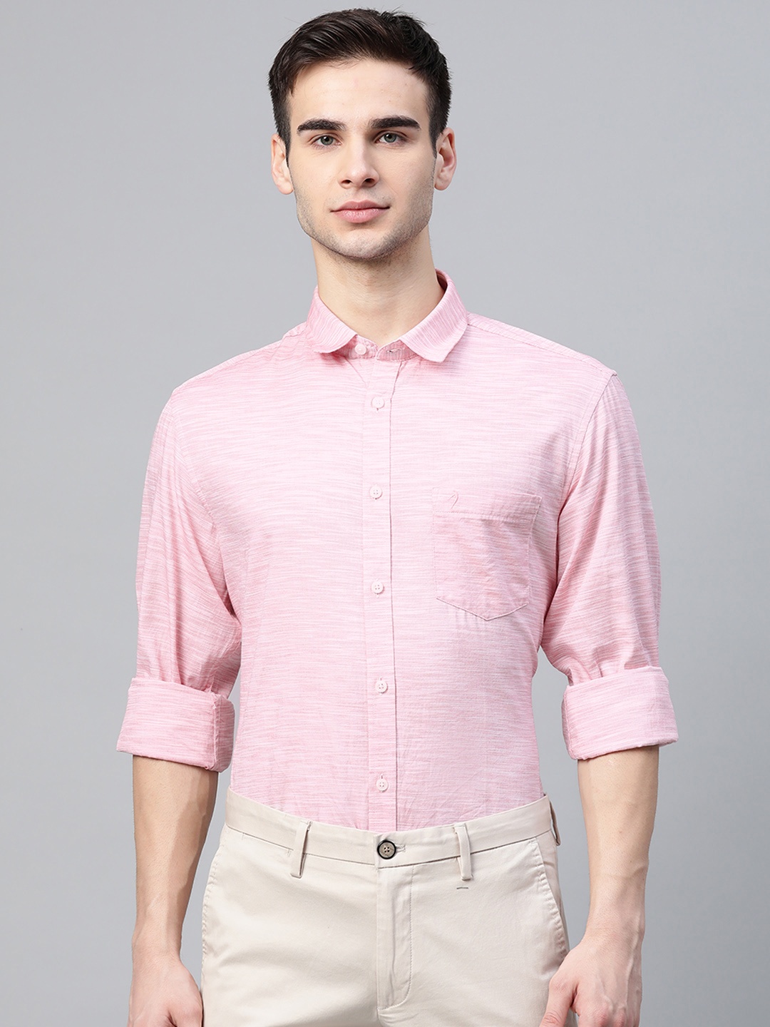 

Indian Terrain Men Pink Striped Slim Fit Pure Cotton Smart Casual Shirt