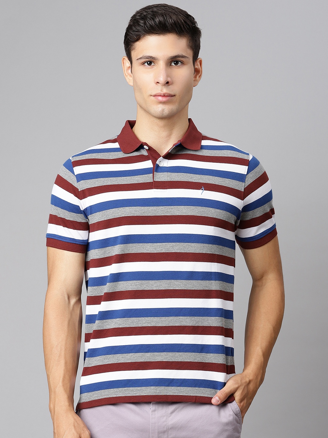 

Indian Terrain Men Brown & White Striped Polo Collar T-shirt
