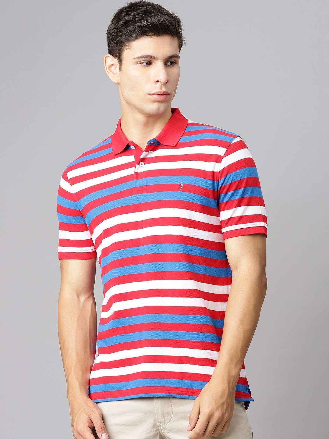 

Indian Terrain Men Red & White Pure Cotton Striped Polo Collar T-shirt