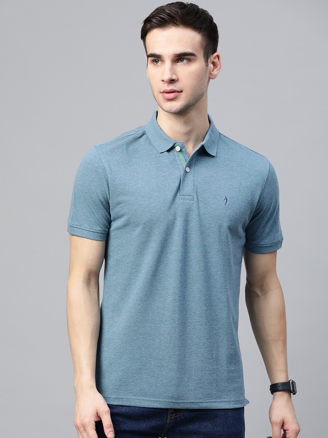

Indian Terrain Men Blue Solid Pure Cotton Polo Collar T-Shirt