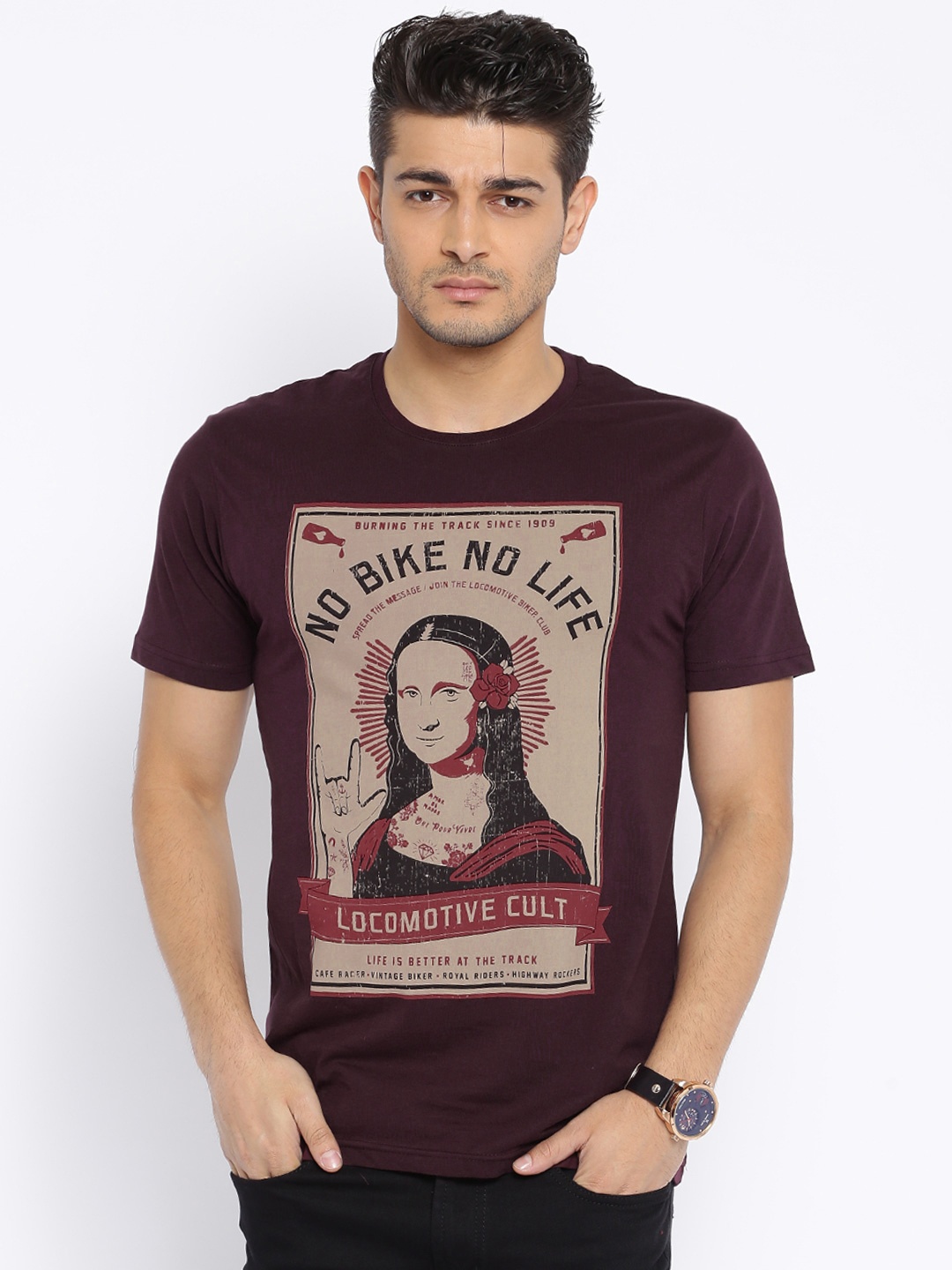 

Locomotive Burgundy Printed Pure Cotton T-shirt