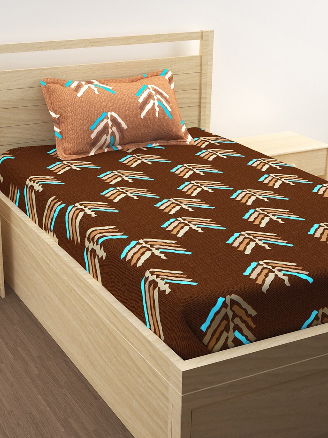 

Bedspun Brown & Blue Geometric 120 TC Cotton 1 Single Bedsheet with 1 Pillow Covers