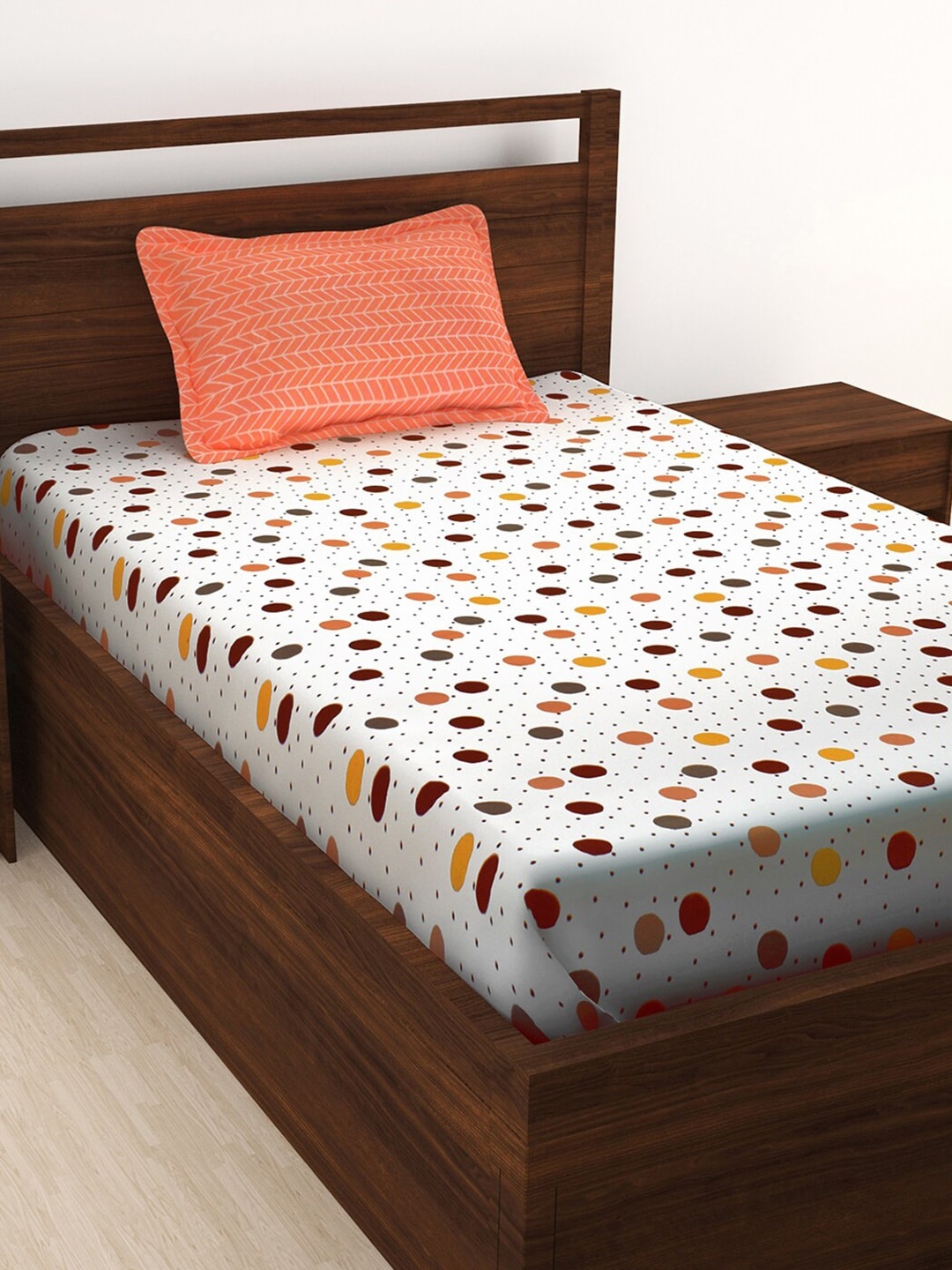 

Bedspun White & Orange Geometric 120 TC Cotton 1 Single Bedsheet with 1 Pillow Covers