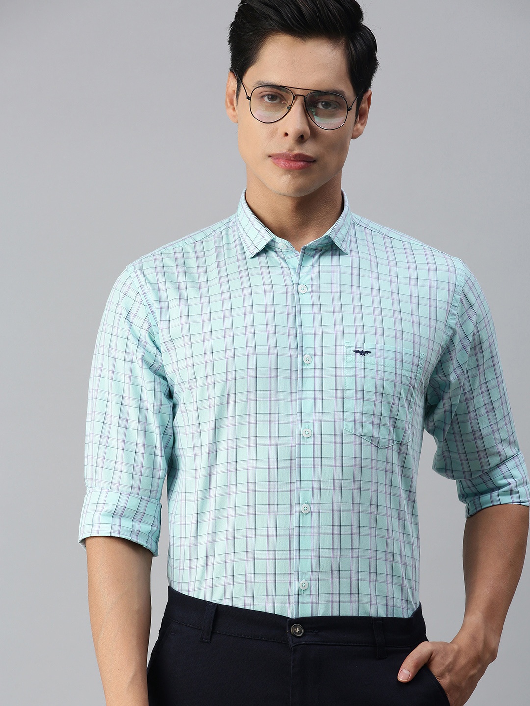 

Park Avenue Men Blue Slim Fit Checked Casual Shirt