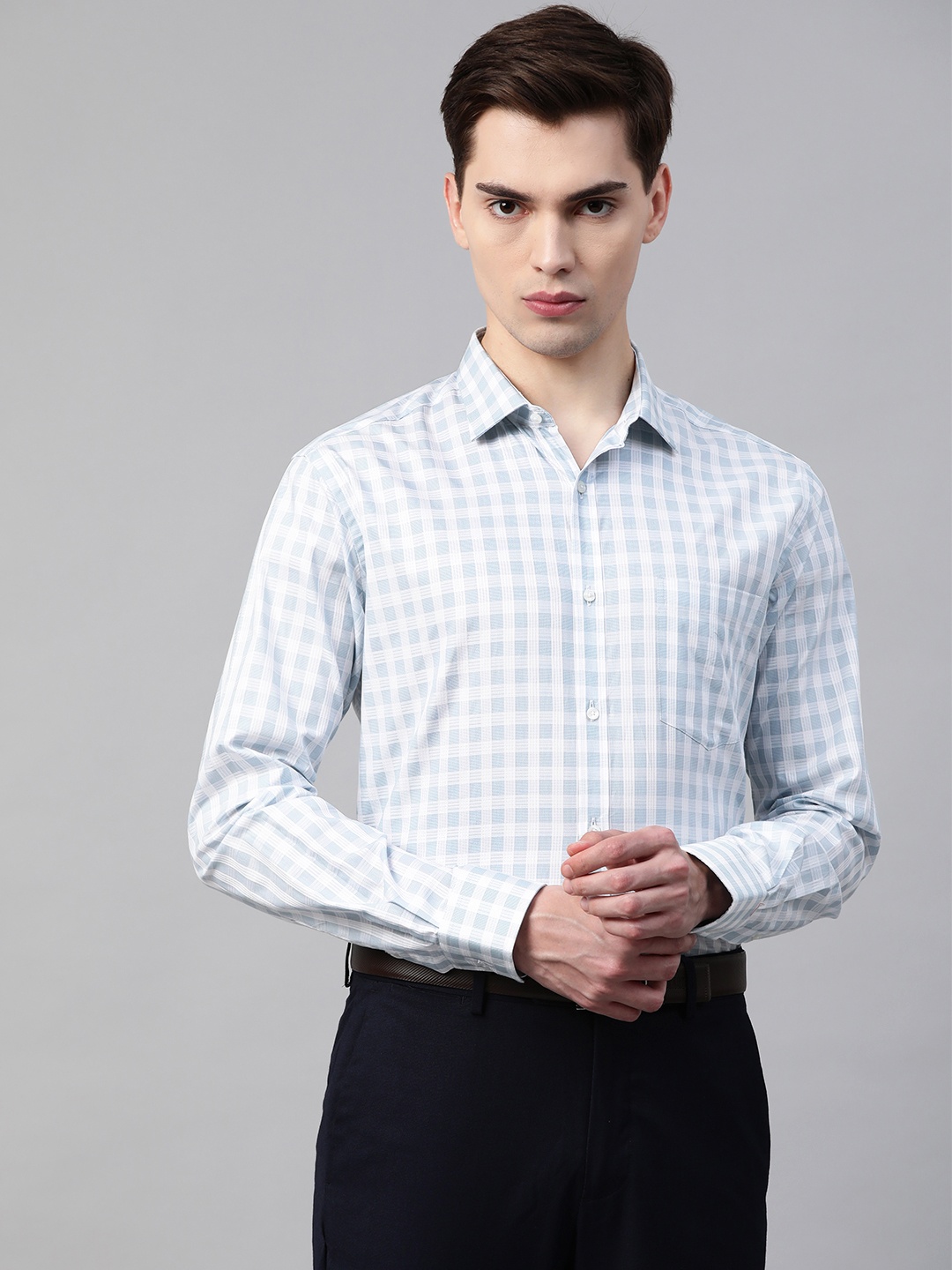 

Park Avenue Men Blue Pure Cotton Slim Fit Buffalo Checks Formal Shirt