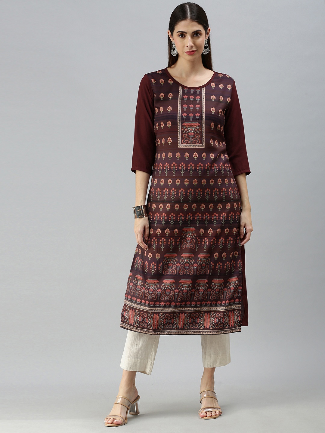 

Blissta Women Brown Ethnic Motifs Printed Crepe Kurta