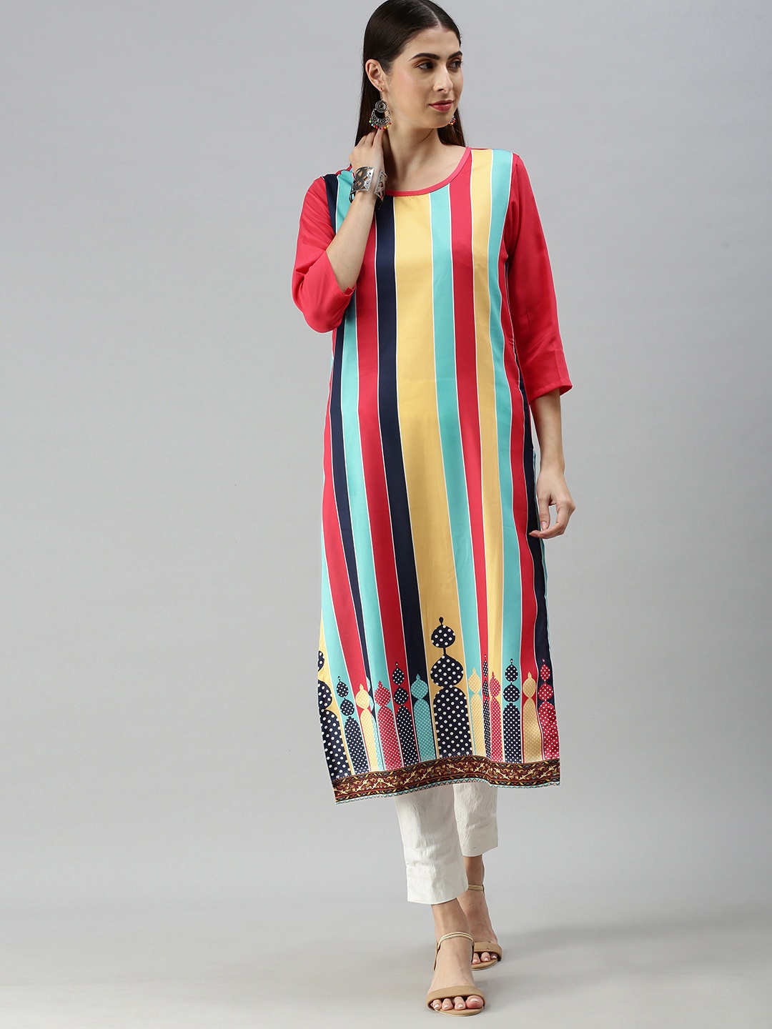 

Blissta Women Multicoloured Striped Crepe Kurta, Multi