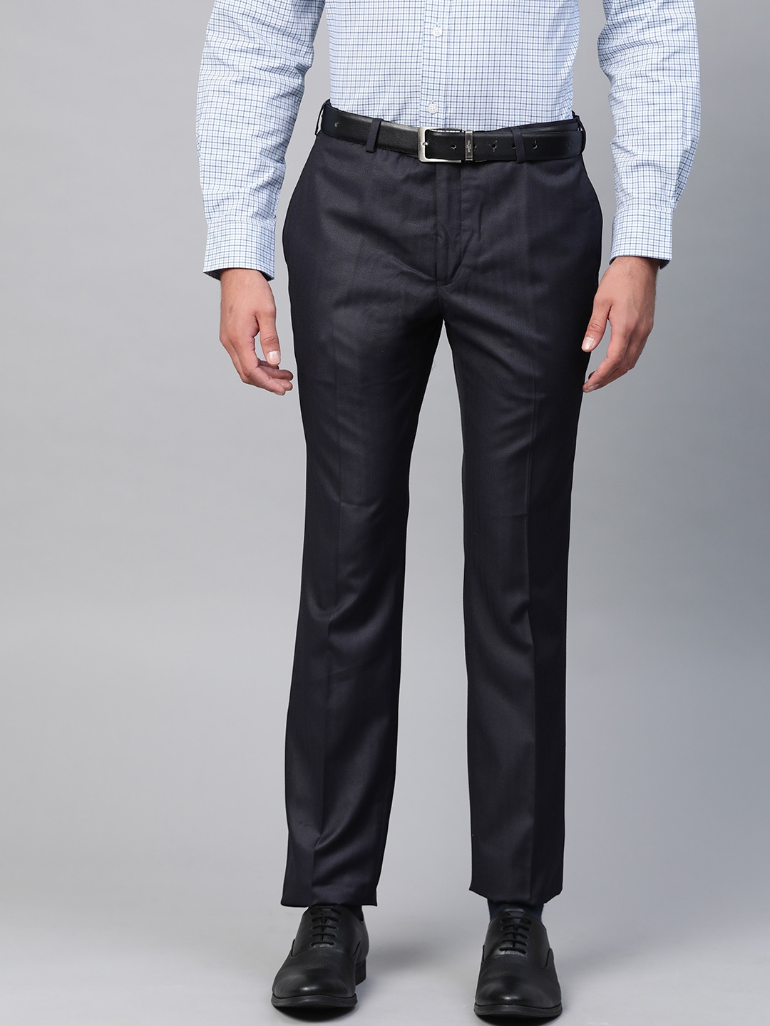 

Raymond Men Navy Blue Solid Slim Fit Formal Trousers