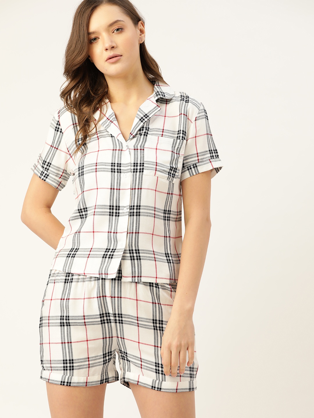 

ETC Women White & Black Checked Night suit