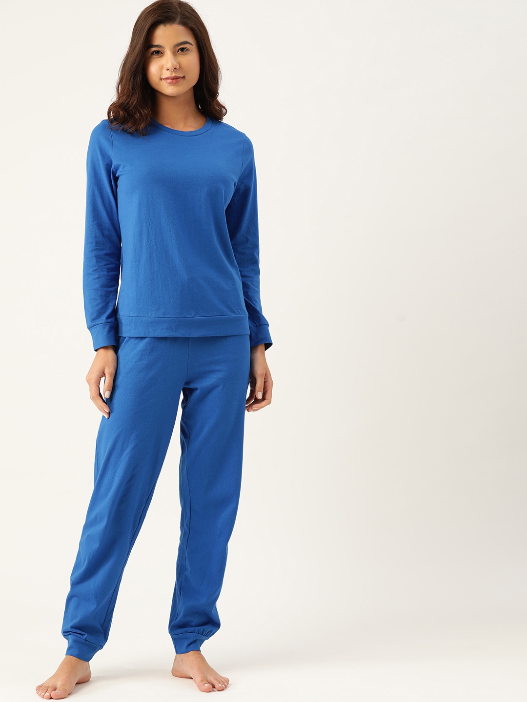 

ETC Women Teal Blue Solid Cotton Pyjamas Set