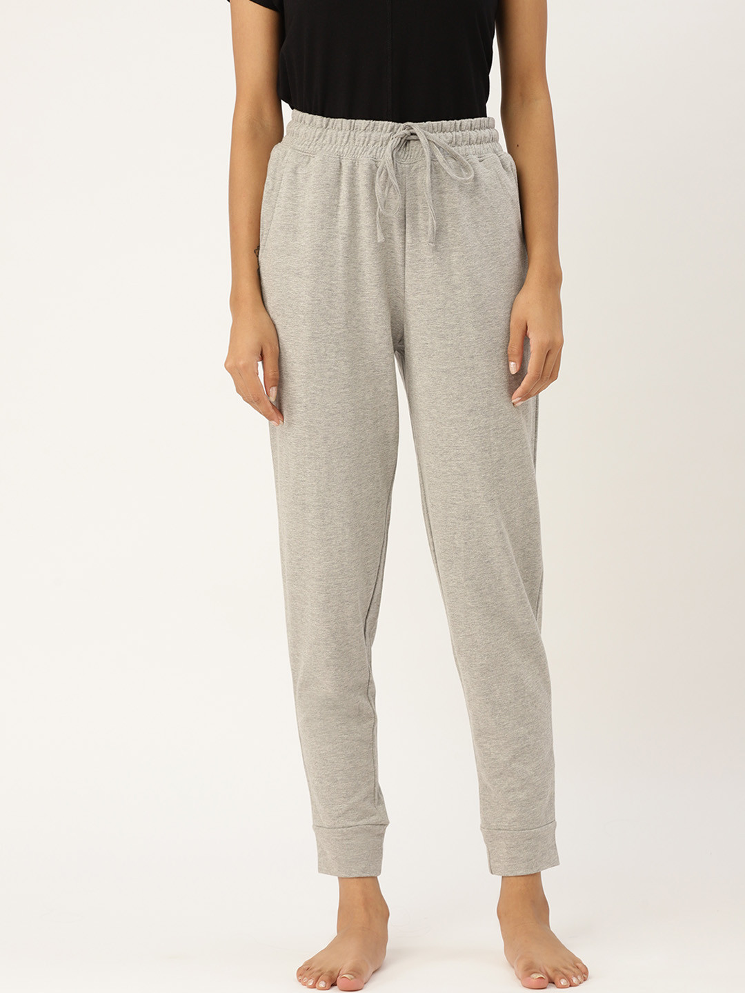 

ETC Women Grey Melange Solid Pure Cotton Lounge Pants