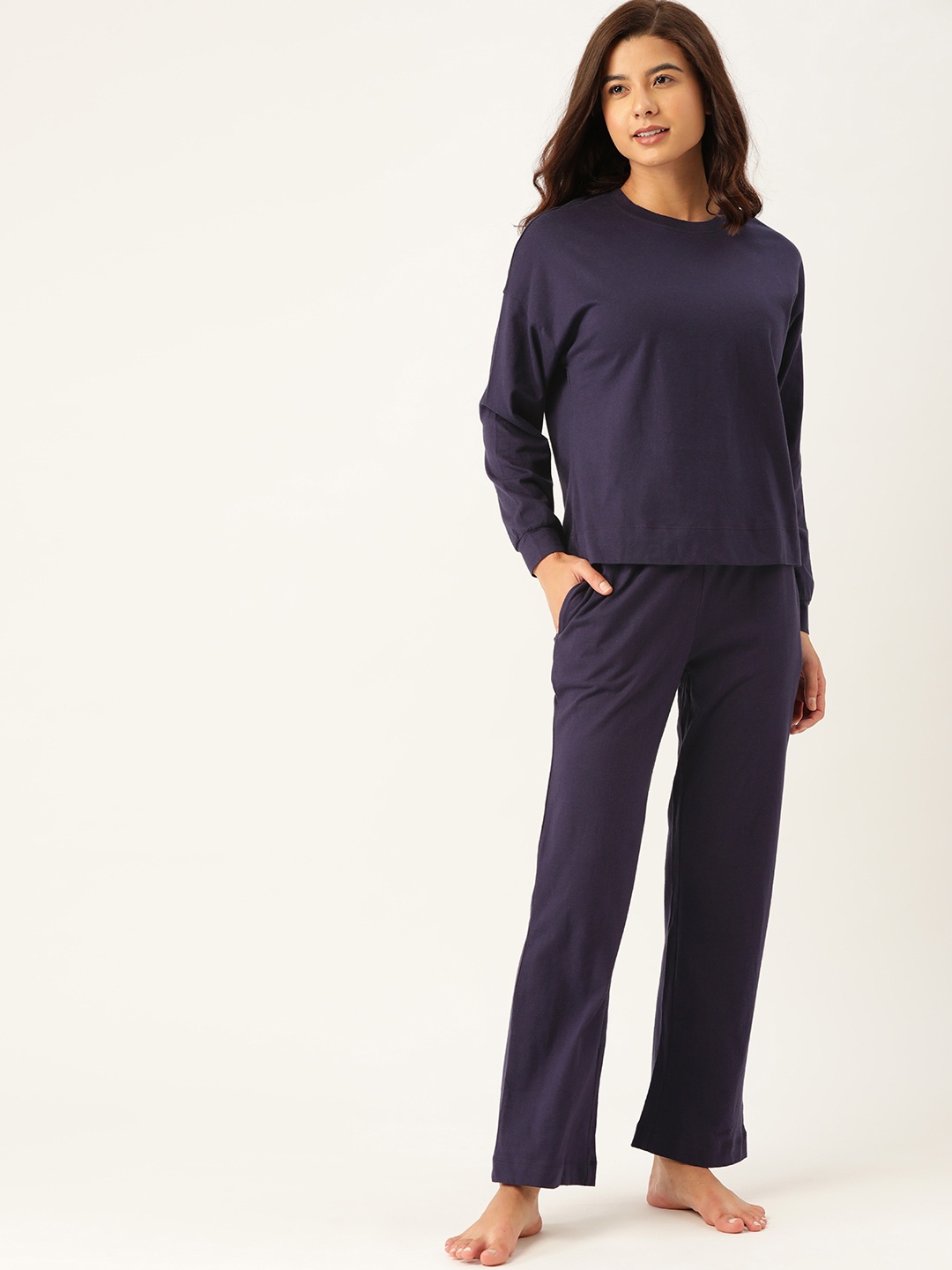 

ETC Women Navy Blue Solid Pyjamas Set