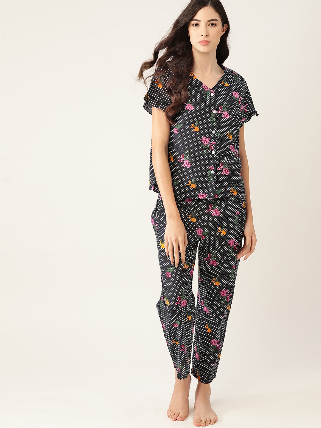 

ETC Women Pure Cotton Navy Blue Printed Night suit