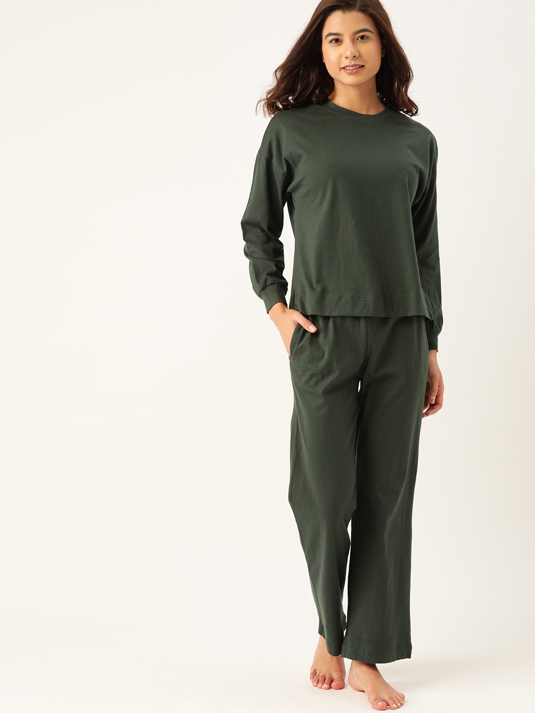 

ETC Women Green Solid Cotton Pyjamas Set
