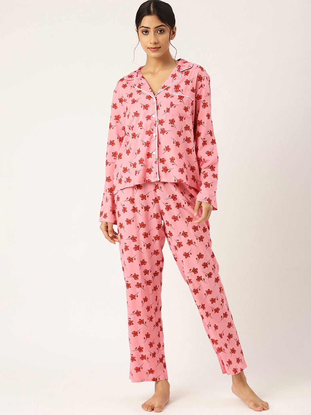 

ETC Women Pink & Red Printed Night suit