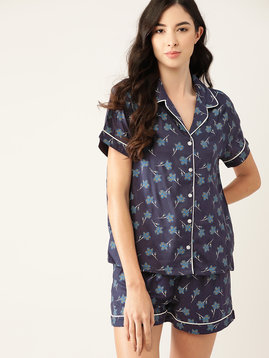 

ETC Women Pure Cotton Navy Blue Printed Night suit