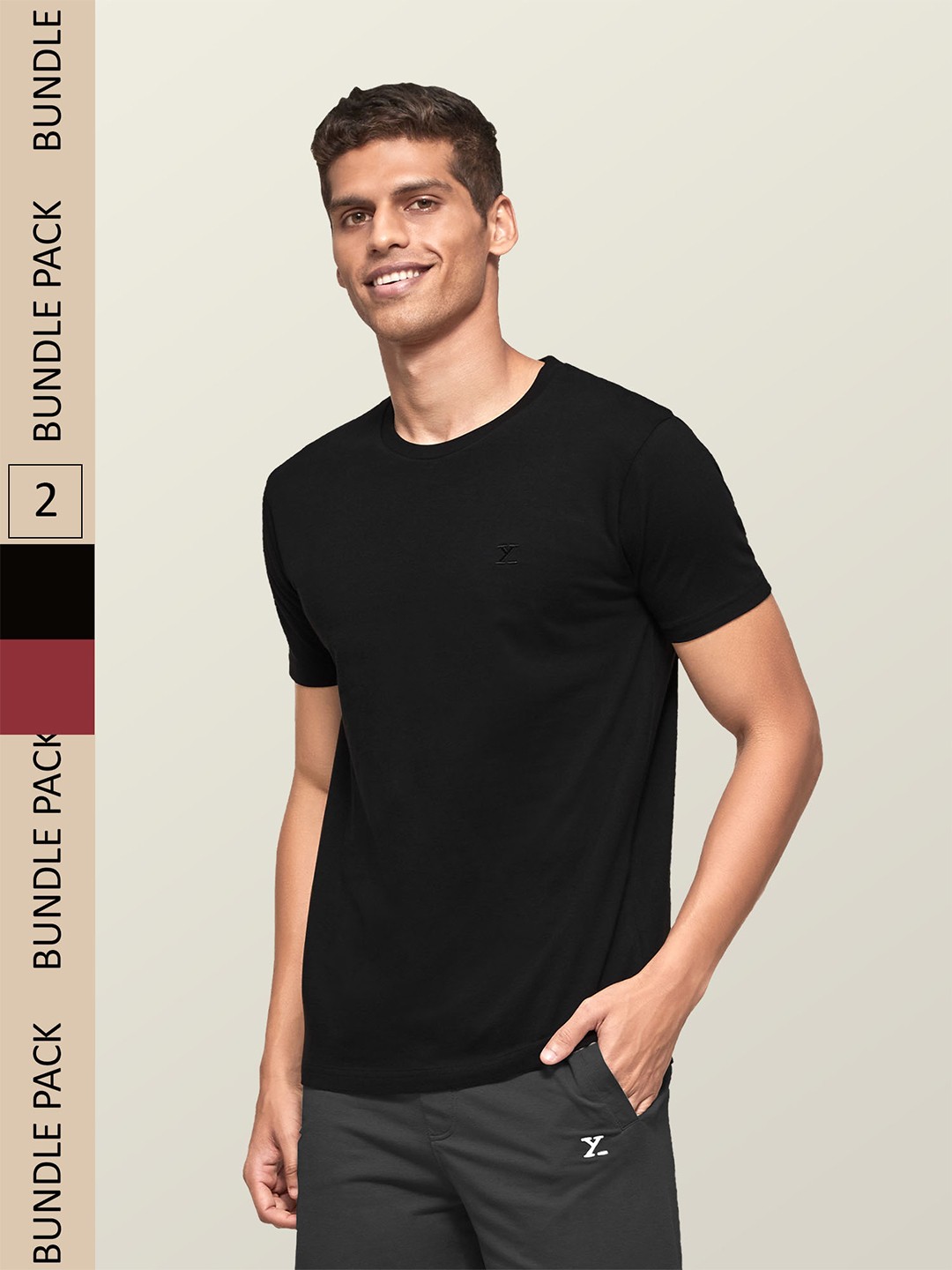 

XYXX Men Pack Of 2 Black Solid Antimicrobial Organic Cotton Tailored-Fit Sustainable Lounge T-Shirts