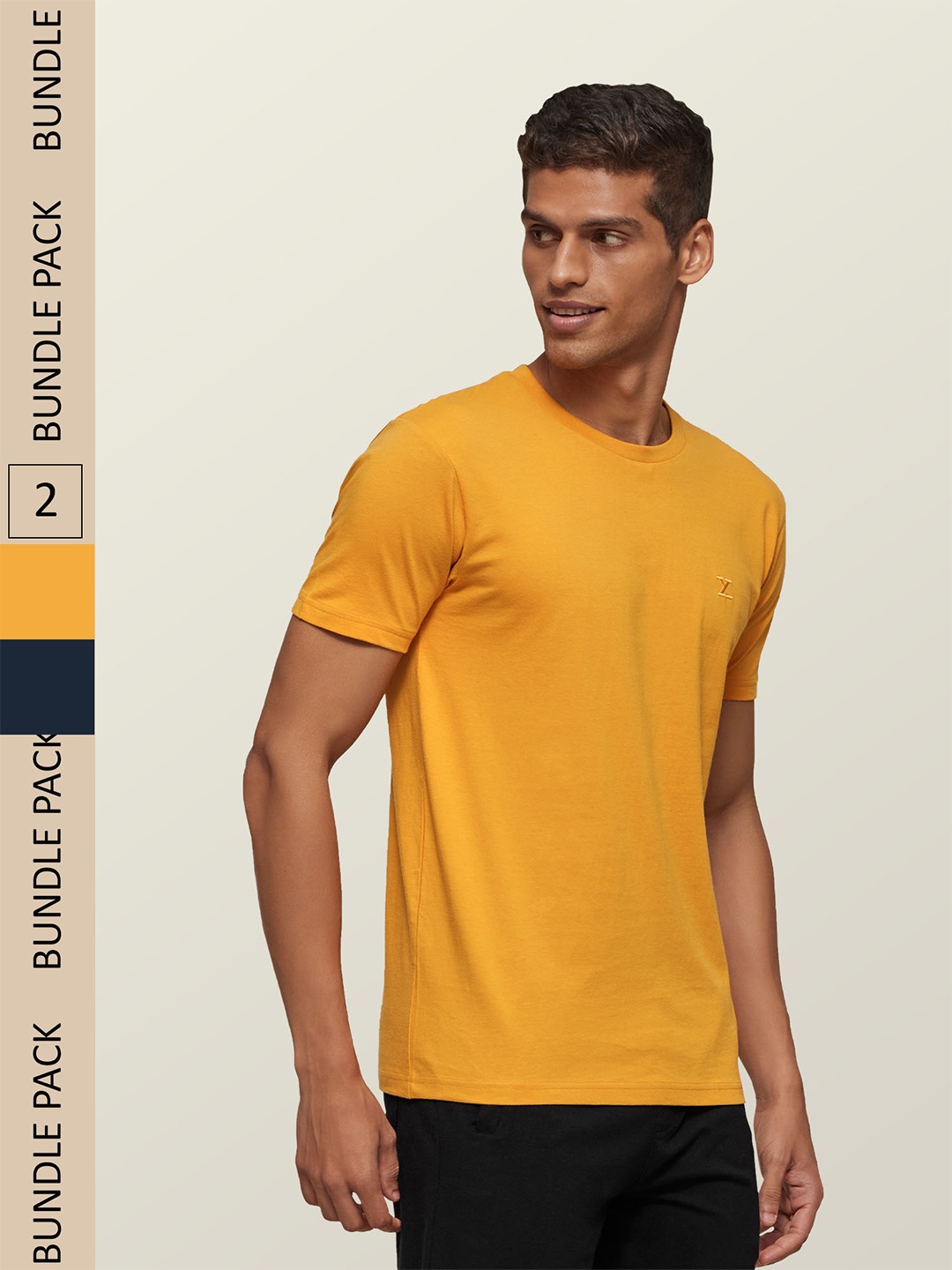 

XYXX Men Pack Of 2 Yellow Solid Antimicrobial Organic Cotton Tailored-Fit Sustainable Lounge T-Shirts
