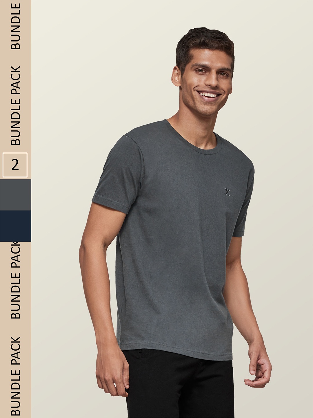 

XYXX Men Pack Of 2 Grey Solid Antimicrobial Organic Cotton Tailored-Fit Sustainable Lounge T-Shirts