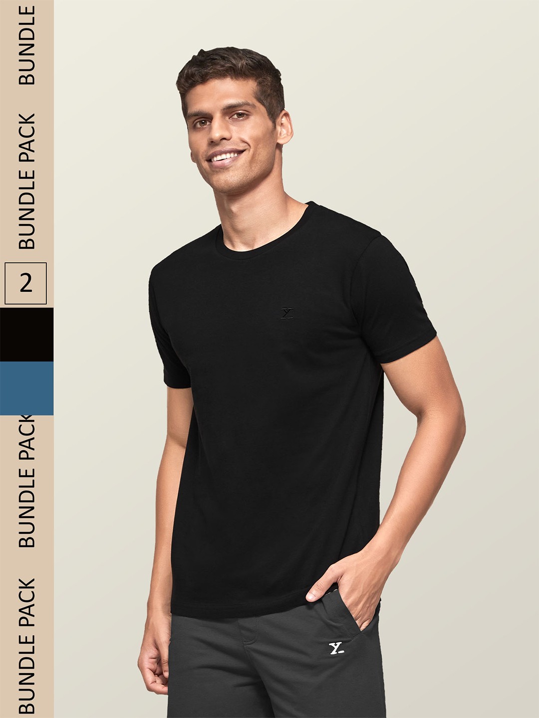 

XYXX Men Pack Of 2 Black Solid Antimicrobial Organic Cotton Tailored-Fit Sustainable Lounge T-Shirts