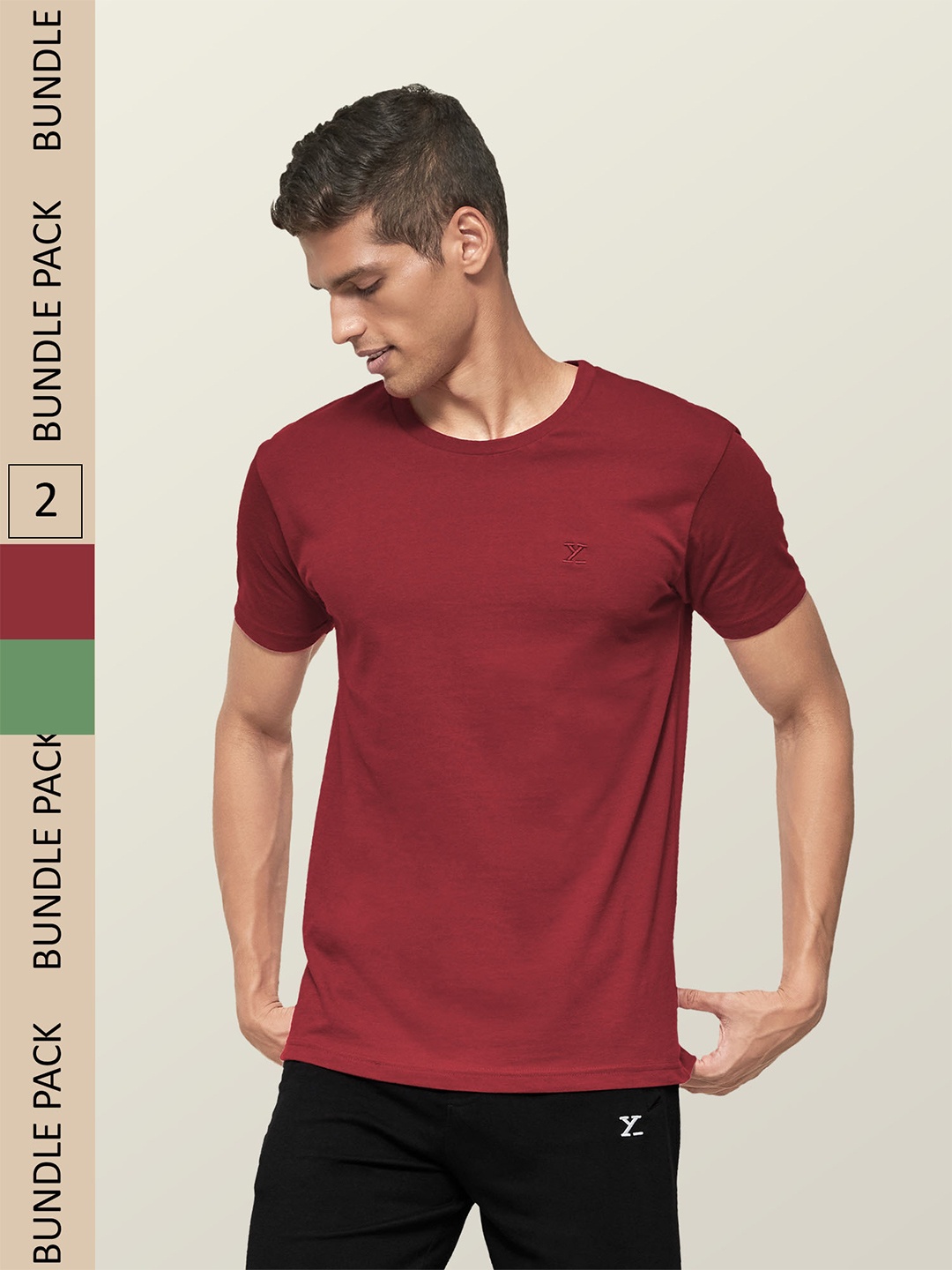 

XYXX Men Pack Of 2 Red Solid Antimicrobial Organic Cotton Tailored-Fit Sustainable Lounge T-Shirts